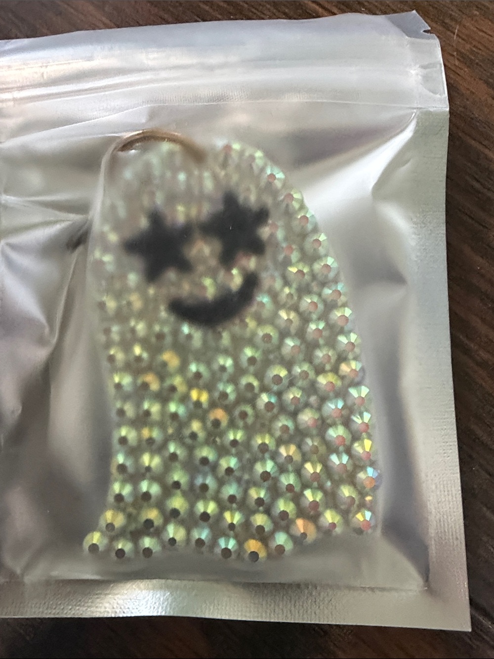 Castle Crystals Holographic Rhinestone Smiley Ghost Keychain Never Opened